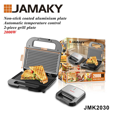 JAMAKY 8-in-1 Breakfast Sandwich & Waffle Maker – 750W Compact Design HENNEHS