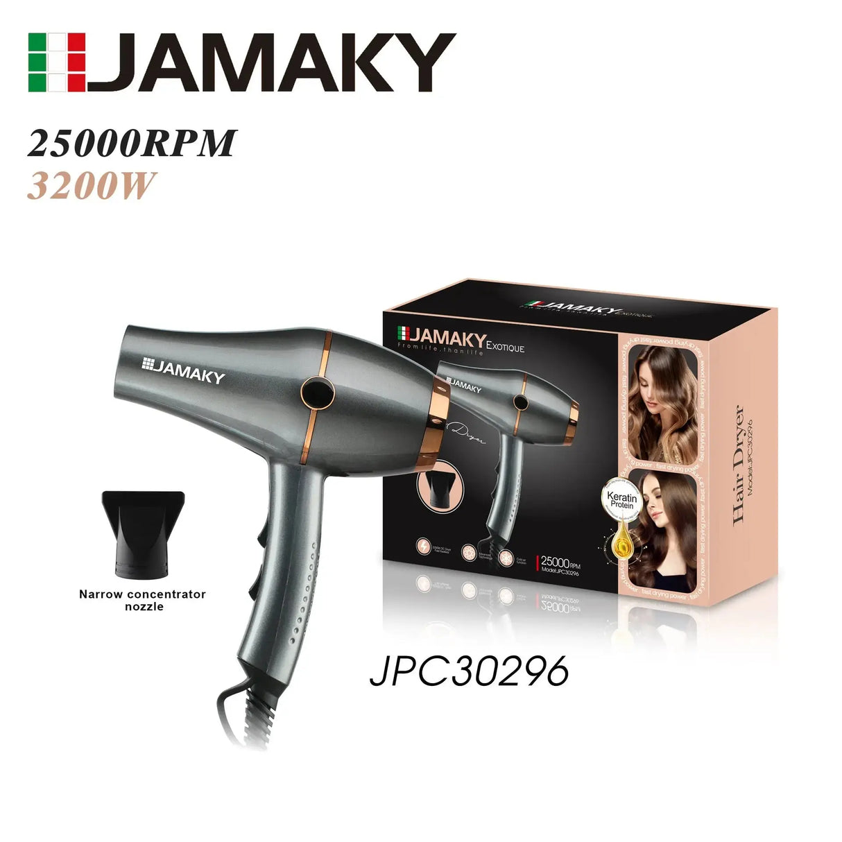 JAMAKY 1600W Hair Dryer – High Speed, Constant Temperature, Hot & Cold HENNEHS