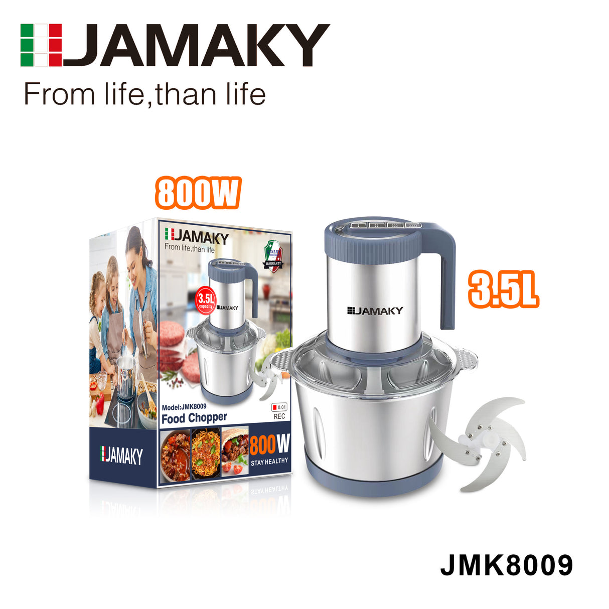 JAMAKY 800W Electric Meat Chopper Stainless Steel Grinder