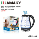 JAMAKY 1.8L Glass Electric Kettle with Auto Power-Off
