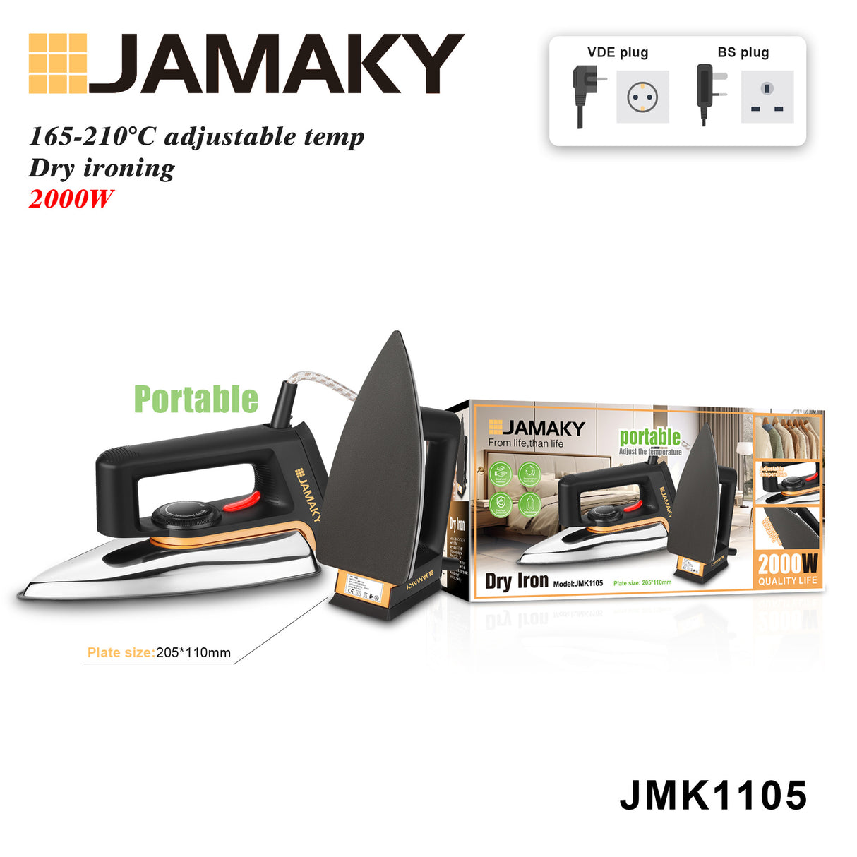 1000W Dual Function Steam and Dry Electric Iron for Fast Ironing