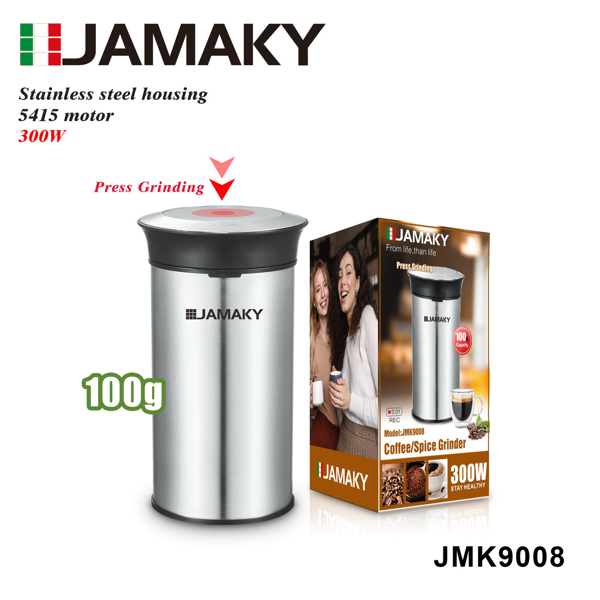 JAMAKY Stainless Steel Electric Coffee & Grain Grinder