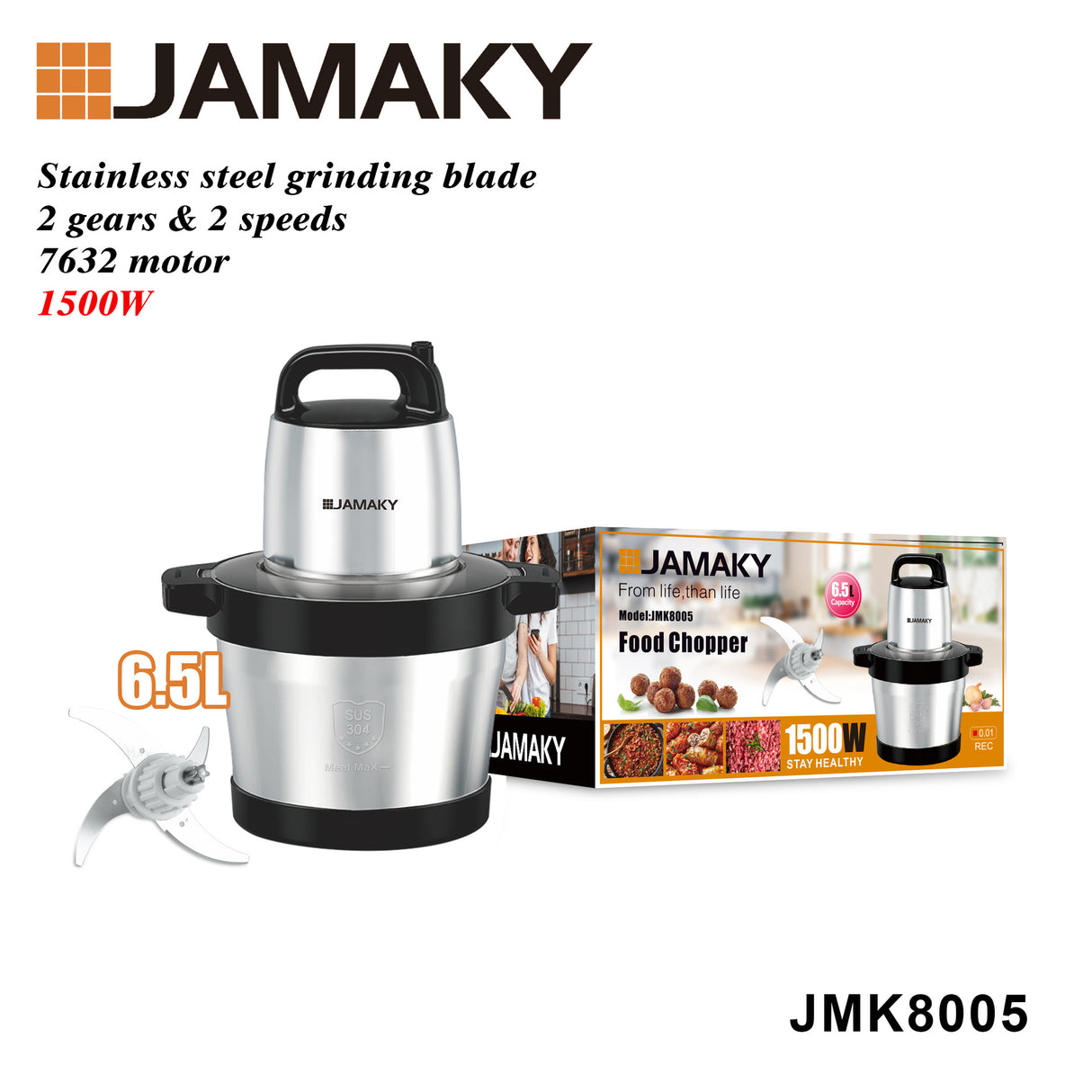JAMAKY 1000W Electric Meat Grinder with 4.5L Bowl