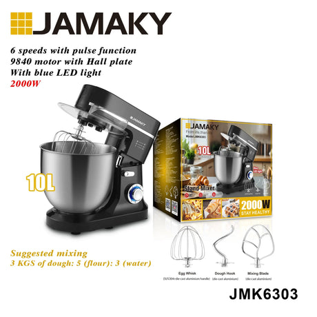 JAMAKY 10L Chef Dough Mixer – Powerful, Quiet, 6-Speed Control HENNEHS