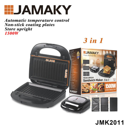 JAMAKY 3-in-1 Sandwich Breakfast Maker for Toast, Waffle & Light Meals HENNEHS