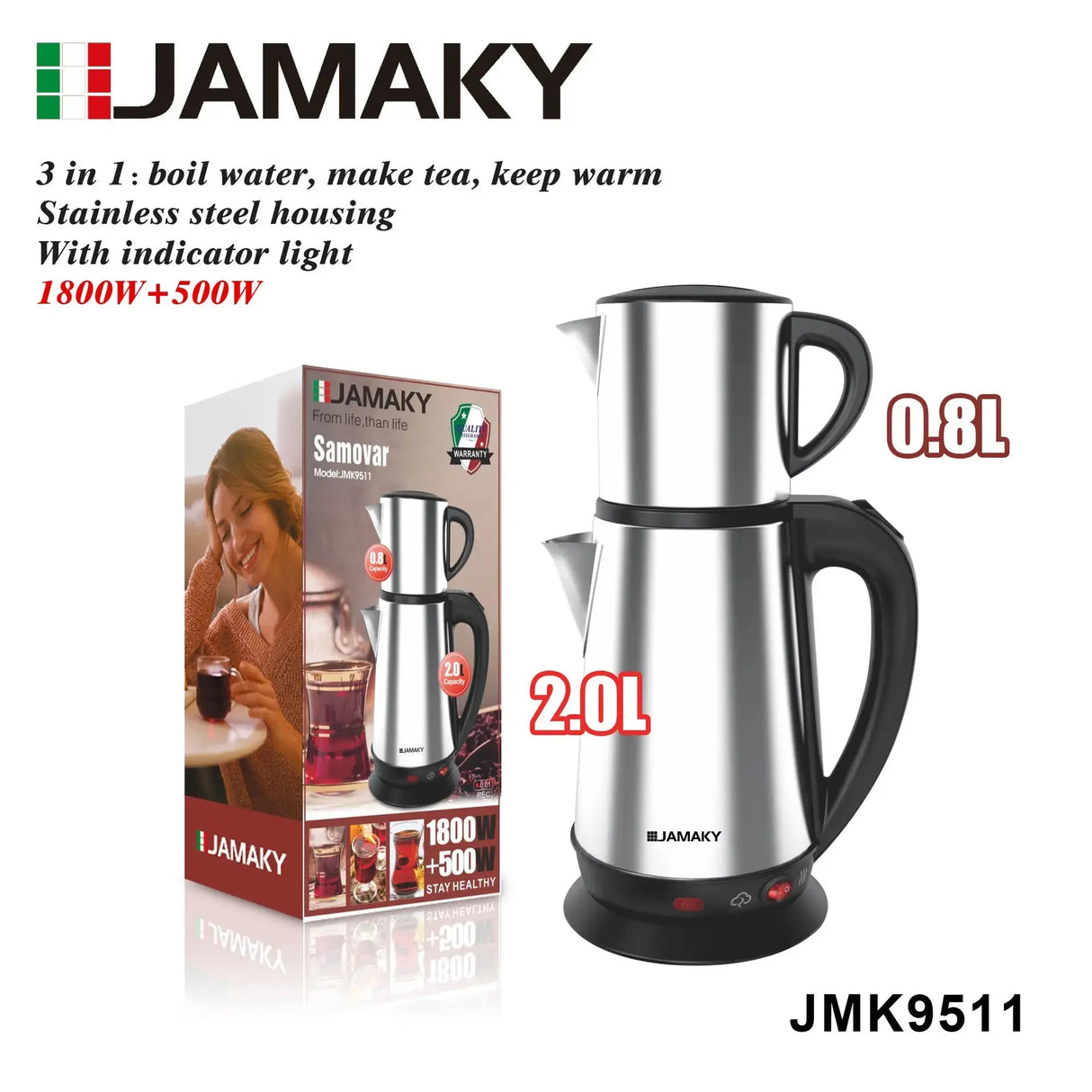 JAMAKY Electric Turkish Coffee Maker, Dual Pot Stainless Steel Kettle HENNEHS