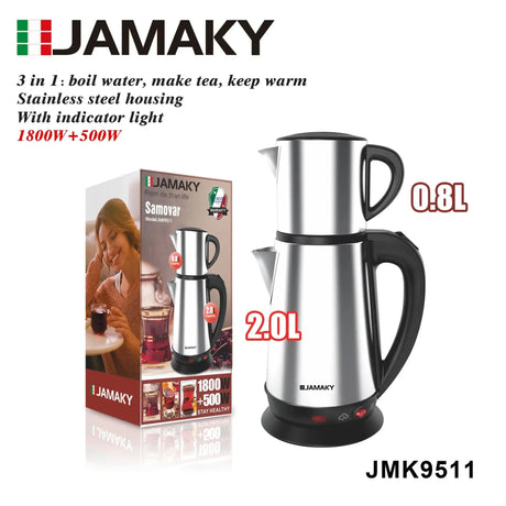 JAMAKY Electric Turkish Coffee Maker, Dual Pot Stainless Steel Kettle HENNEHS