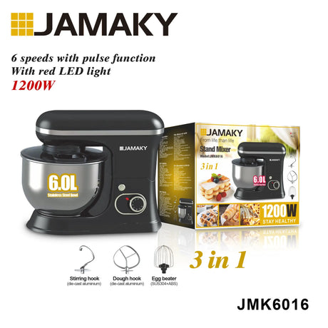 Multifunctional Electric Dough Mixer with 6-Speed Control & Stainless Bowl HENNEHS