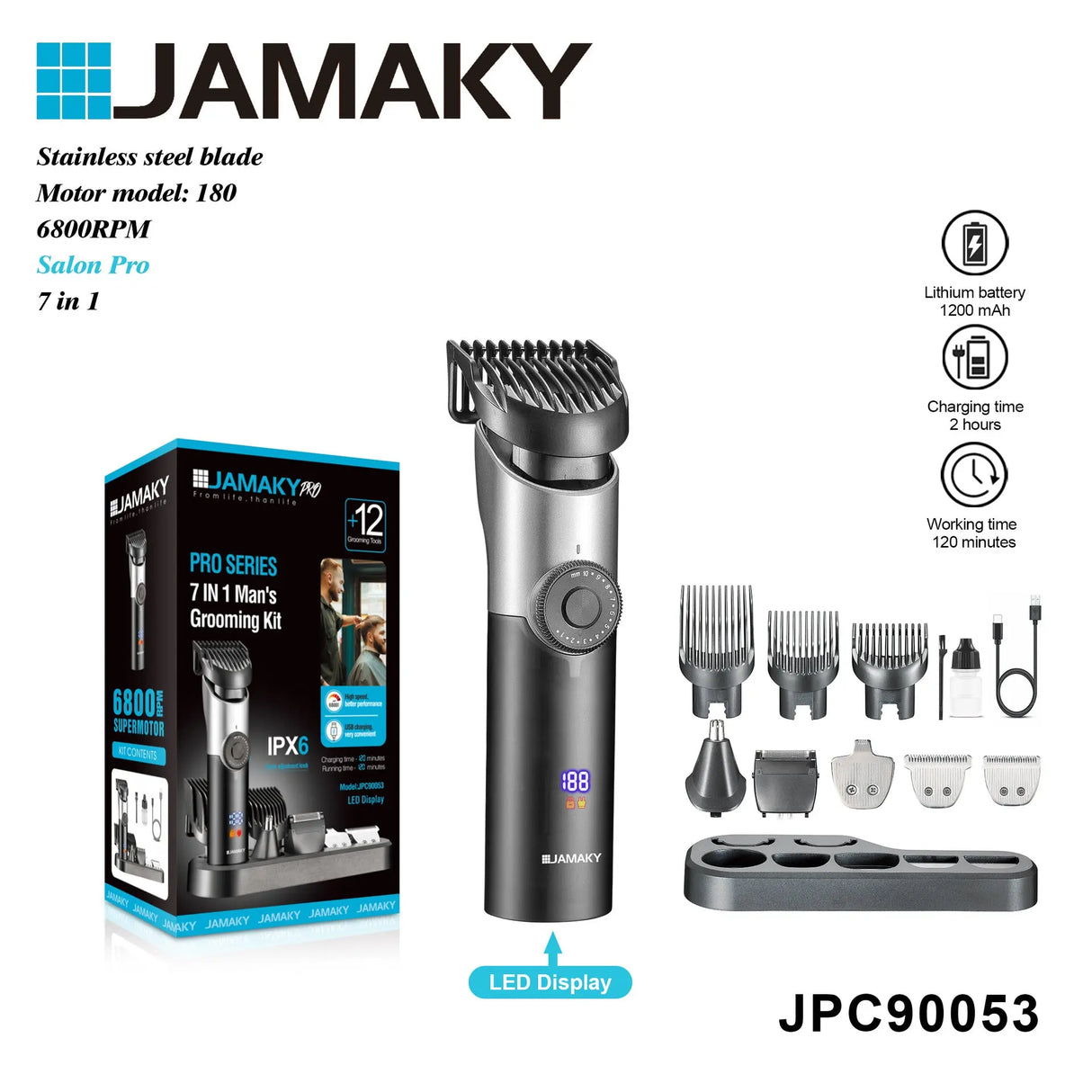 JAMAKY Hair Clipper – Waterproof, Rechargeable, Digital Display Grooming Tool HENNEHS