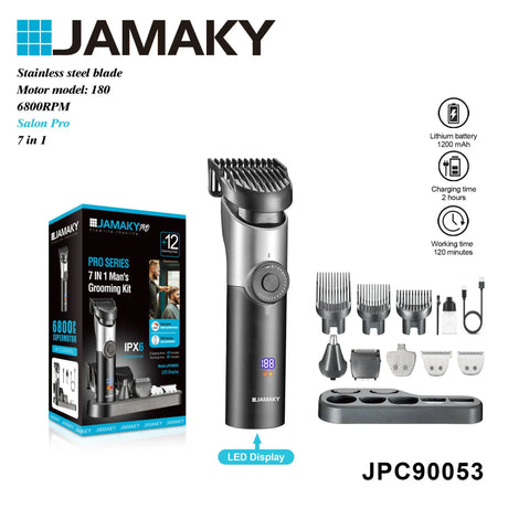 JAMAKY Hair Clipper – Waterproof, Rechargeable, Digital Display Grooming Tool HENNEHS