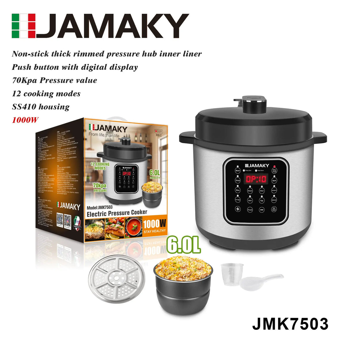 Smart Electric Pressure Cooker with Touch Control and 6L Capacity HENNEHS