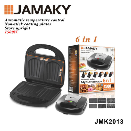 JAMAKY 6-in-1 Electric Pancake & Breakfast Maker for Waffles, Sandwiches & Eggs HENNEHS