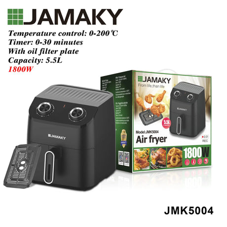 JAMAKY 5.5L Smart LED Oil-Free Air Fryer with 3D Heating HENNEHS
