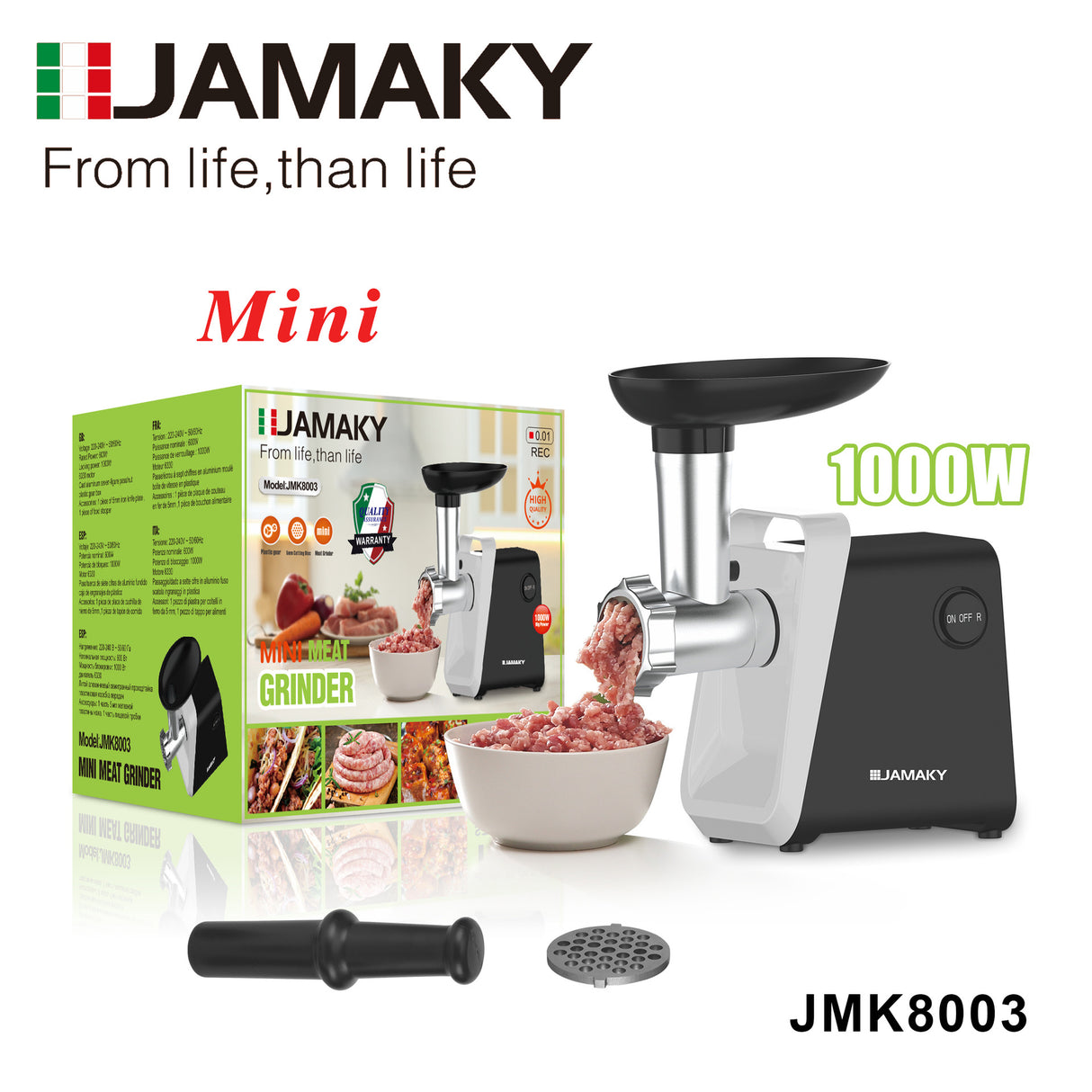 JAMAKY Automatic Electric Meat Grinder with Stainless Steel Blade